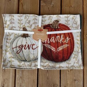 NEW Set Of 4 Autumn Essence “Give Thanks” Pumpkin Placemats 13” X 19” Rectangle